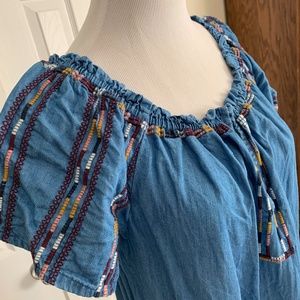 Embroidered Denim Shift Dress